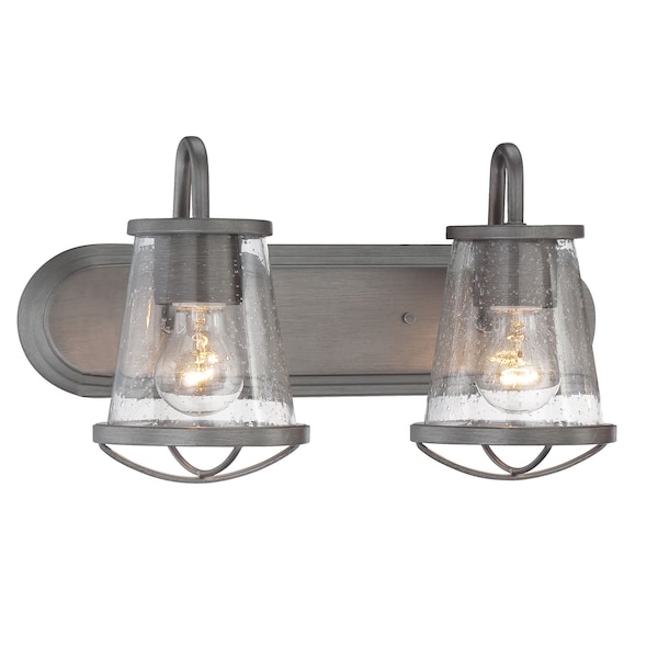 Designers Fountain Darby 18in 2-Light Weathered Iron Industrial Indoor Wall Sconce with Clear Seeded Glass Shades 87002-WI - main